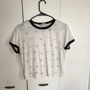 gaze cat print cropped ringer tee